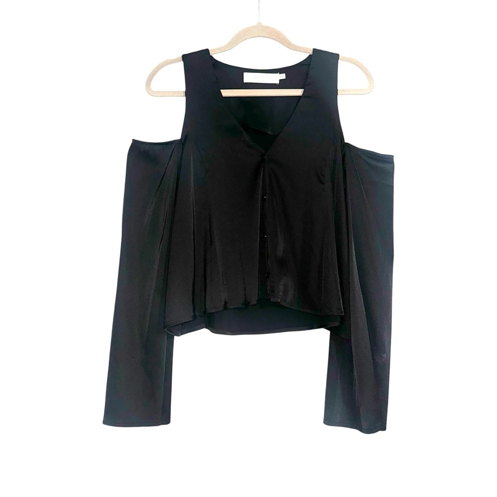 Astr The Label Black Cold Shoulder Long Sleeve V-Neck Button Front Blouse MEDIUM